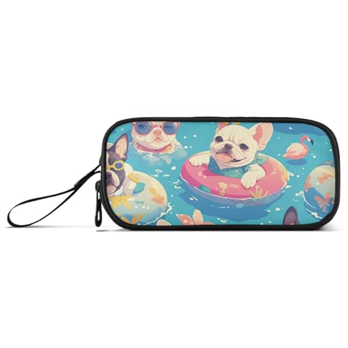 Cartoon Cute Holiday Law Fighting Dogs Nylon Pen Storage Bag Large Capacity Pencil Case with Compartments Stationery for Elementary Teen Girls von Amooorous
