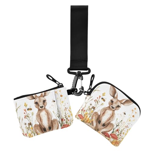 Cartoon Cute Kangaroo Brown Flower Mushroom Women's Wallets Card Cases Slim Detachable Credit Card Wallet Organizer with Wristlet Strap for Lady 2 Packs, Cartoon-süßer Känguru-Blumenpilz, 1 size von Amooorous