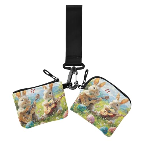 Cartoon Cute Khaki Egg Rabbit Easter Women's Card Cases Change Holder Small Detachable Zipper Coin Purse Wallet with Keychain for Work Travel 2 Packs, Niedliches Cartoon-Ei, Kaninchen, Ostern, 1 size von Amooorous