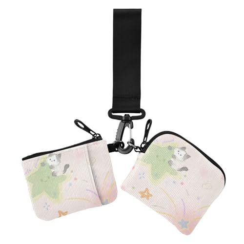Cartoon Cute Kitten Land Damen Münzgeldbörsen Kartenetuis Klein Abnehmbare Geld Organizer mit Armband für Damen 2 Stück, Niedliches Cartoon-Kätzchenland, 1 size, Casual von Amooorous