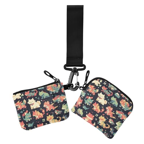 Cartoon Cute Pixel Style Dinosaurier Damen Dual Wallets Visitenkartenetuis Klein Tragbar Frauen Kreditkartenetui Münzbörse mit Schlüsselanhänger für Frauen 2 Stück, Niedlicher Cartoon-Dinosaurier im von Amooorous