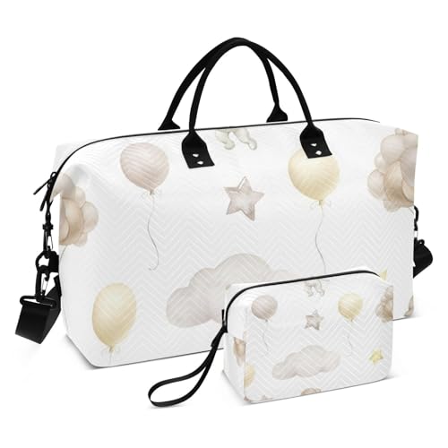 Cartoon Cute Rabbit Bear Hot Air Balloon Oversized Travel Duffel Bag Overnight Weekender Bags Gym Duffel Bag with Toiletry Bag for Trekking Foldable, Cartoon-Heißluftballon mit niedlichem Hasenbär, 1 von Amooorous