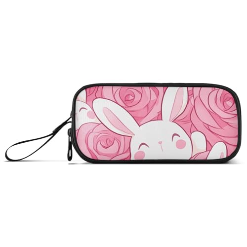 Cartoon Cute White Bunny Rose Nylon Pencil Case Pencil Bag High Capacity Zip Pencil Case School Stationery for Middle School Teens von Amooorous