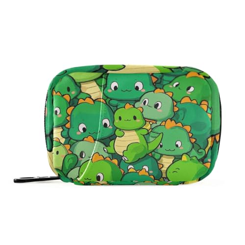Cartoon-Erste-Hilfe-Tasche mit niedlichen Dinosauriern, mit abnehmbaren Fächern, praktische Medizin-Reisetasche für Geldbörse, Grün von Amooorous