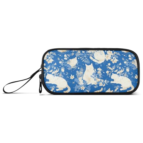 Cartoon-Federmäppchen mit niedlichem weißem Kätzchen, Nylon, für Teenager, Mädchen, großes Fassungsvermögen, Federmäppchen für Kinder, Schreibwaren für elementare Jungen von Amooorous