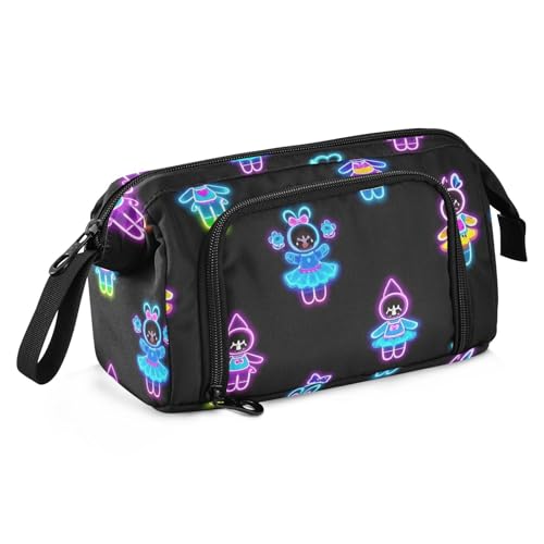 Cartoon-Federmäppchen mit niedlicher Farbe, fluoreszierendes Neon-Puppen-Federmäppchen, großes Fassungsvermögen, tragbares Federmäppchen für Teenager, Jungen, Büro von Amooorous