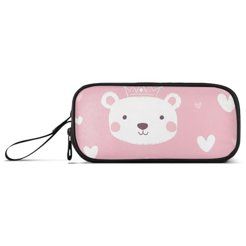 Cartoon-Federmäppchen mit süßem weißem Valentinsbär, Nylon, große Kapazität, Federmäppchen für Teenager, Schreibwaren für Mittelschule, Teenager, Mädchen von Amooorous