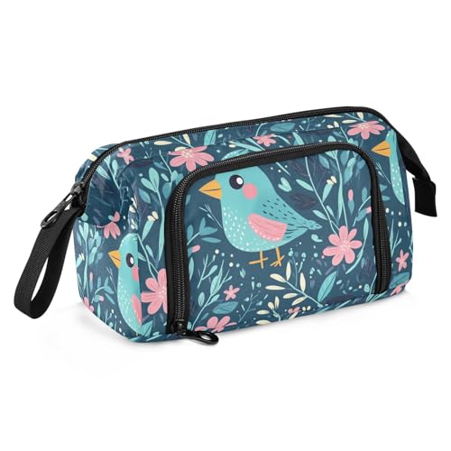 Cartoon Funny Bird Turquoise Large Pencil Case Large Capacity Pencil Case Bag Lightweight for Teacher Office von Amooorous