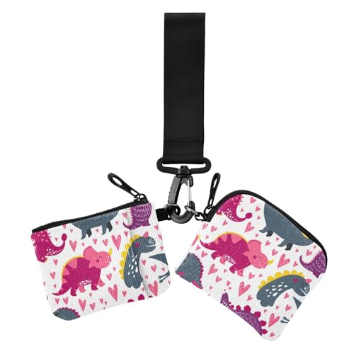 Cartoon-Geldbörse mit süßem Pfirsich- und Grau-Dinosaurier-Motiv, für Damen, Kartenetui, schmal, abnehmbar, Schlüsselanhänger, Geldbörse, Kleingeldbörse mit Reißverschluss, Münzfach für Damen, 2 von Amooorous