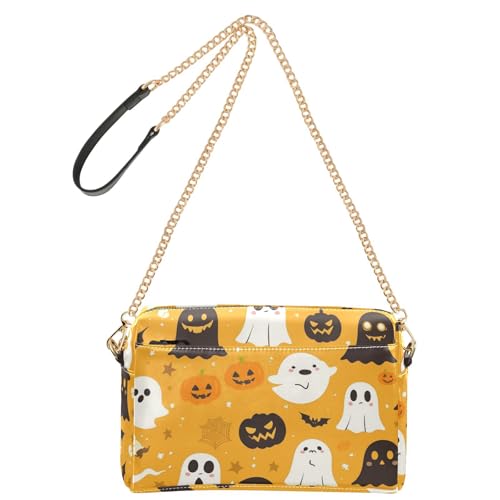 Cartoon Ghosts Kürbis Skelette Fledermäuse Orange Web Mode Frau Handtasche Schultergurt Vegan Leder Casual Alltag Geldbörse Reißverschluss Schultertasche Handtasche von Amooorous
