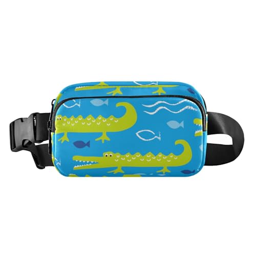 Cartoon-Gürteltasche mit niedlichem grünem Krokodil-Design, für Herren und Damen, wasserabweisend, Crossbody-Tasche mit verstellbarem Riemen für Reisen, Urlaub, Laufen, Niedliches grünes Krokodil, 1 von Amooorous