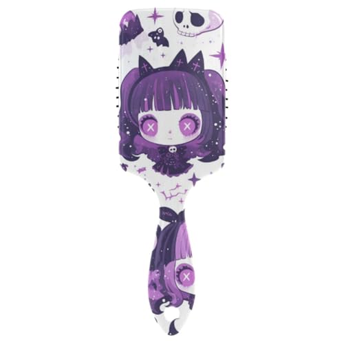 Cartoon-Haarbürste, niedlich, lila, Halloween-Puppe, Skelett, glatte Haarbürste für Herren, Kopfhautmassage für feines Haar, mit ergonomischem Griff, Cepillo para cabello von Amooorous