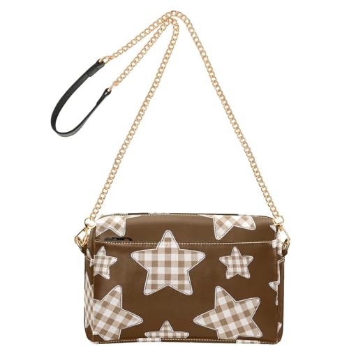 Cartoon Kariert Kariert Stern Braun Mode Frau Handtasche Schultergurt Veganes Leder Damen Crossbody Geldbörse Wasserdicht Schulterhandtaschen von Amooorous