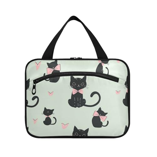 Cartoon-Make-up-Tasche mit niedlicher schwarzer Katze, für Herren, mit Haken, wasserdicht, gesteppt, Make-up-Tasche für Reisen, Essentials, Kreuzfahrten, Esuche para guardar maquillaje L von Amooorous