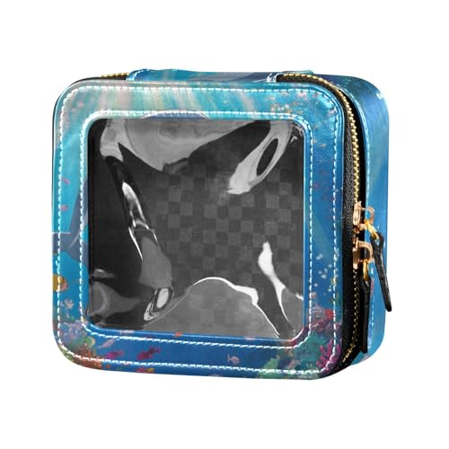 Cartoon-Organizer mit süßer Farbe, Unterwasserwelt, blauer Delfin, Leder, Nagellack-Organizer, Tasche, Kosmetik-Organizer für Reisen von Amooorous