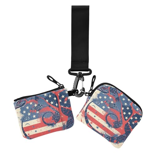 Cartoon Pangolin 4. Juli Unabhängigkeitstag Damen Kartenetuis Kleingeldhalter Schlanke abnehmbare Münzgeldbörse Kleingeldhalter mit Handgelenkschlaufe für Damen, 2 Stück, Cartoon Pangolin 4. Juli von Amooorous