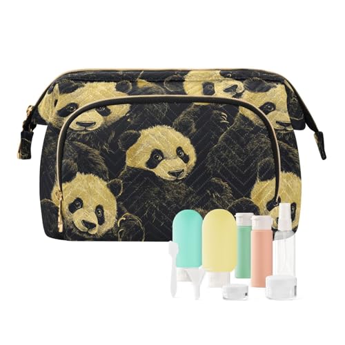 Cartoon-Reisetasche mit süßem Panda-Motiv, große Make-up-Tasche, Münzgeldbörse für Karten, Schlüssel, Organizer, Schwarz und Gold von Amooorous