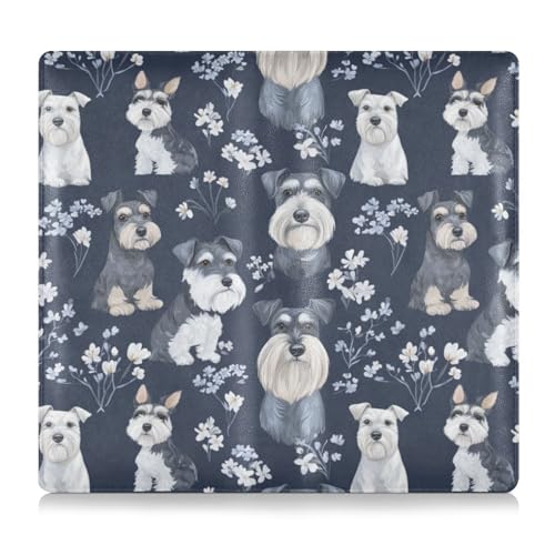 Cartoon-Schnauzer-Hund, Blumen, Leder, Auto-Registrierungs- und Versicherungskartenhalter, Auto-Handschuhfach-Organizer für Karten, unverzichtbares Dokument, Führerschein von Amooorous