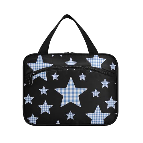 Cartoon Schwarz karierte karierte Sterne Hängesets für Herren mit Haken, wasserdichte Designer-Tragetasche für Herren, Kreuzfahrten, Bolso para maquillaje de Mujer L von Amooorous