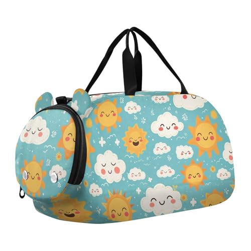 Cartoon Sun and Cloud Partten Duffel Gym Bags with Shoes Compartment Multifunctional Kids Overnight Duffel Bag for Travel, Sports, Duffel, Weekender von Amooorous