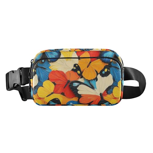 Cartoon-Umhängetasche, bunt, abstrakte Kunst, Schmetterlinge, modische Umhängetasche, Hüfttasche für Damen und Herren, Mini-Crossbody-Tasche mit verstellbarem Riemen für Reisen, Urlaub, Laufen von Amooorous