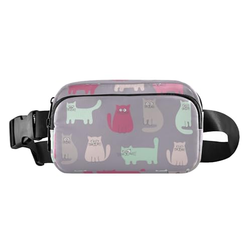 Cartoon-Umhängetasche mit niedlicher, farbenfroher Katze, stilvolle Umhängetasche, Hüfttasche für Damen und Herren, Mehrzweck-Crossbody-Tasche, Anti-Diebstahl-Hüfttasche mit verstellbarem Gurt für von Amooorous