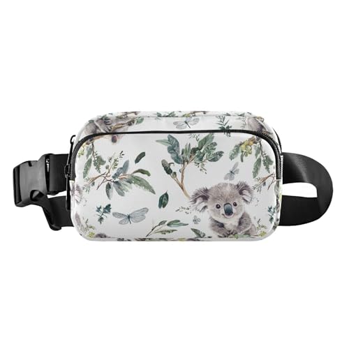 Cartoon-Umhängetasche mit süßem grauem Koala-Schmetterling, modische Umhängetasche für Damen und Herren, wasserdicht, mit Reißverschluss, Gürteltasche mit verstellbarem Riemen für Reisen, Urlaub von Amooorous