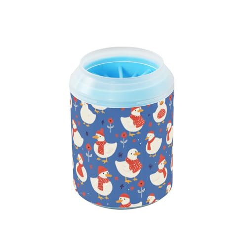 Cartoon Weiße süße Ente, Marineblau, wiederverwendbar, Haustierpfotenreiniger, Becher mit Silikonbürste, weiche Badebürste für Katzen, Hunde, Cepillos para perros von Amooorous
