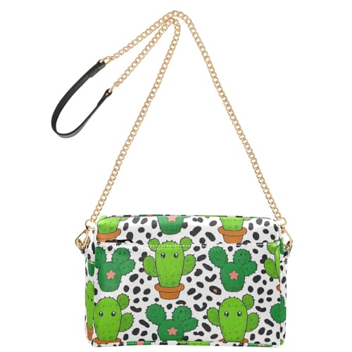 Cartoon-grüne Kaktus-Leoparden-Druck, modische Schulterhandtaschen für Frauen, veganes Leder, Damen-Geldbörsen, wasserdichte Schulterhandtaschen von Amooorous