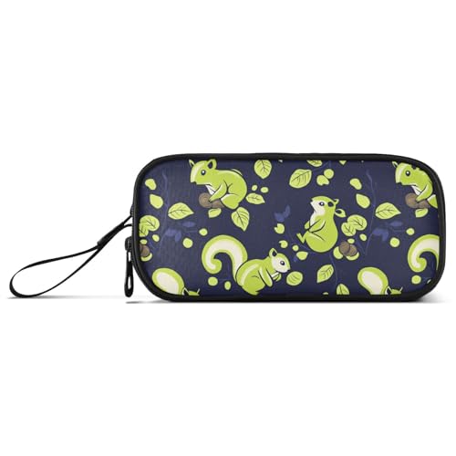 Cartoon niedliche grüne Eichhörnchen Nylon große Federmäppchen für Jungen hohe Kapazität Federmäppchen für High School Bürobedarf Tasche für Büro Jungen von Amooorous