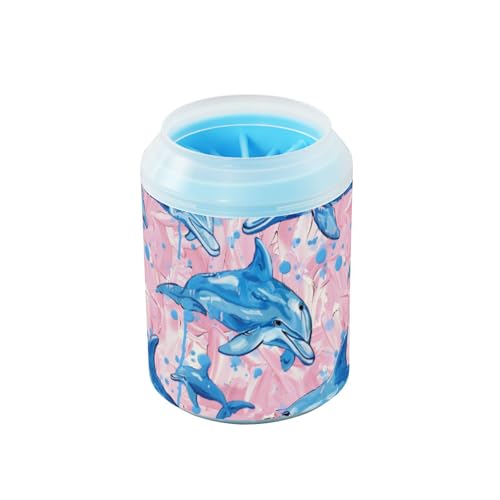 Cartoon-süßer blauer Delfin, wiederverwendbarer Haustierpfoten-Reiniger-Becher mit weicher Silikonbürste, Haustier-Badbürste für kleine, mittelgroße und große Rassen, Hunde, Katzen, Cepillos para von Amooorous