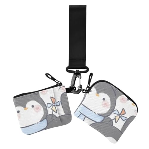 Cartoon-süßer schwarz-weißer Pinguin-Damen-Münzbeutel, Kartenhalter, minimalistischer Visitenkartenhalter mit Handgelenkschlaufe für Frauen, 2 Packungen, Cartoon-süßer schwarz-weißer Pinguin, 1 size, von Amooorous