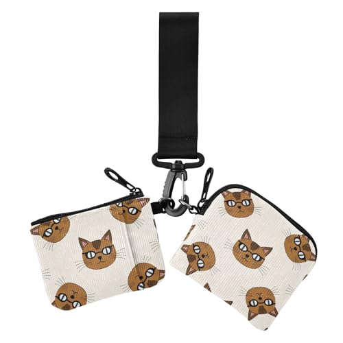 Cartoons Love Brown Cats with Glasses Women's Card Cases Change Holder Slim Portable Coin Purse Change Holder with Zipper Coin Pocket for Women 2 Packs, Cartoons lieben braune Katzen mit Brille, 1 von Amooorous