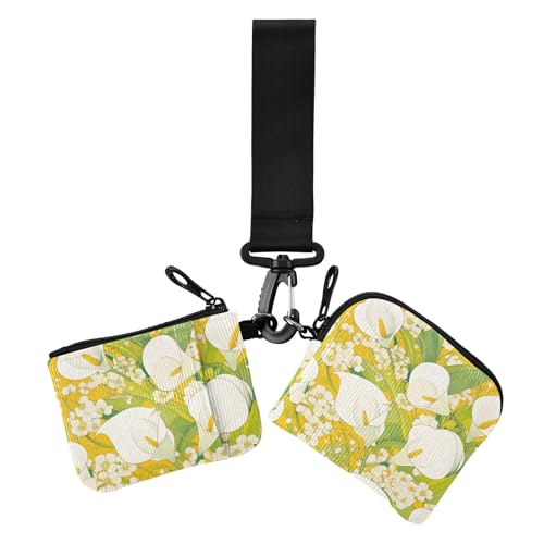 Chic Calla Lily Lemon Yellow Light Green Damen Geldbörsen Kartenetuis Mini Mode Geld Organizer mit Schlüsselanhänger für Frauen 2 Packungen, Chic Calla-Lilie, Zitronengelb, Hellgrün, 1 size, Casual von Amooorous
