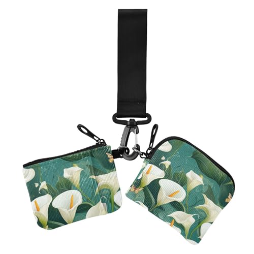 Chic Calla Lily Turquoise Damen Dual Wallets Visitenkartenetuis Minimalistische Kleingeldbörse Geldbörse Geldbörse mit Reißverschlusstasche für Damen 2 Packungen, Chic Calla Lily Turquoise, 1 size von Amooorous
