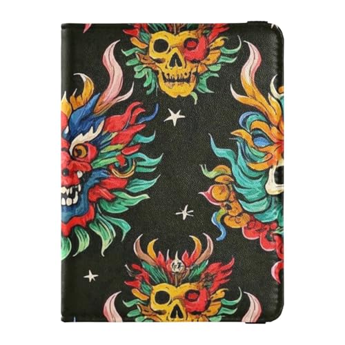 Chinesischer schwarzer Drachenschädel aus Leder, dekorativer Reisepasshülle für Herren, Impfhülle, niedliches Reisepassbuch, wasserdicht, Chinesischer schwarzer Drachenschädel, 1 size von Amooorous
