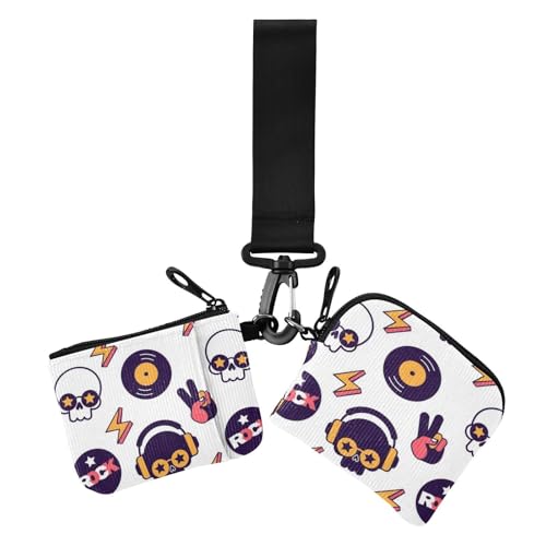 Colorful Rock Skull Damen Dual Wallets Visitenkartenetuis Kleine Tragbare Handgelenktasche Schlüsselhalter mit Reißverschlusstasche für den täglichen Gebrauch, 2 Packungen, Bunter Totenkopf, 1 size, von Amooorous