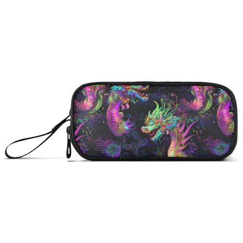 Cyber fluoreszierende Farbe Drache Nylon Federmäppchen Große Kapazität Federmäppchen für Mädchen Schreibwaren Organizer für High School Preppy von Amooorous