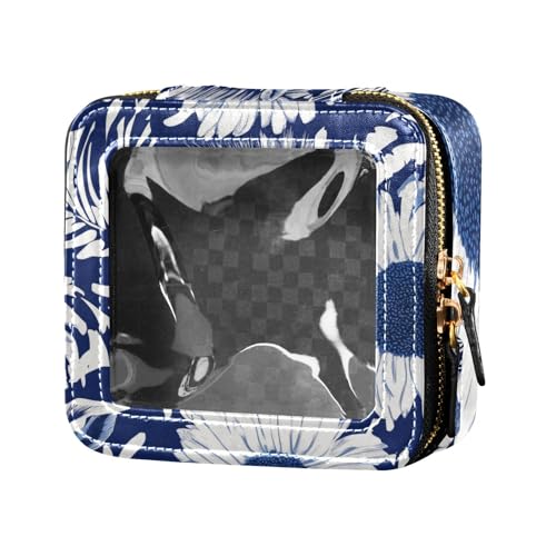 Daisy Make-up-Tasche für Geldbörse, Reisetaschen für Toilettenartikel, kleine Kosmetiktasche für Damen, Königsblau, transparent von Amooorous