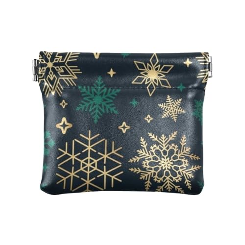 Damen-Geldbörse aus Leder, Motiv: Schneeflocken, Grün / Gold, tragbar, Reisezubehör für Männer und Frauen, Grüne goldene Weihnachtsschneeflocken, 1 size von Amooorous