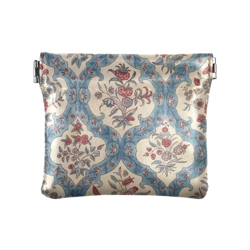 Damen-Geldbörse aus Leder mit Blumenmuster, Blau und Rot, ausgefallener Schmuck-Organizer für Damen, Blaues und rotes Vintage-Blumenmuster, 1 size von Amooorous