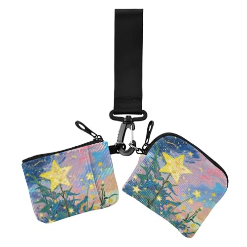 Damen-Geldbörse mit Sternenhimmel-Atmosphäre, Ölgemälde, Kartenetui, Mini-Mode, Reißverschluss, Münzgeldbörse mit Reißverschlussfach für Damen, 2 Packungen, Ölgemälde mit Sternenhimmel-Atmosphäre, 1 von Amooorous