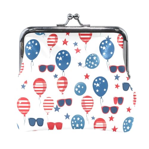 Damen Geldbörse mit amerikanischer Brille, Ballon, Leder, Münzgeldbörse, schickes Reisezubehör für Männer und Frauen, Rot und Blau von Amooorous