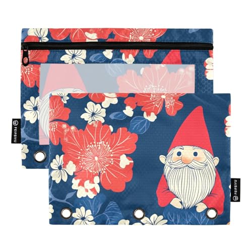 Deckel Reißverschluss mit transparenten Fenstern Gnomen Pflanze Blume Mode weiche Bleistifttasche klares Fenster und Ösen 3 Ringe Ordentasche für Bürobedarf mehrfarbig 2 Stück von Amooorous