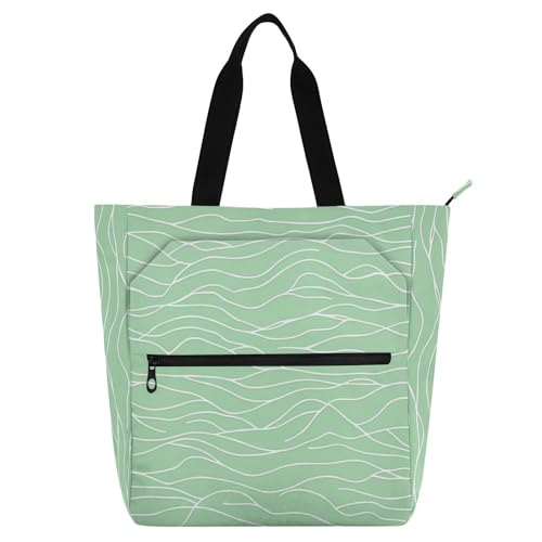 Dekorative Kinder-Büchertasche für Jungen, Mädchen, Erwachsene, minimalistische grüne Wasserwelle, große Bibliotheksbuch-Tragetasche, Schultertasche mit Taschen für Schule und Spielzeit Dekorative Kinder-Büchertasche für Jungen, Mädchen, Erwachsene, minimalistische grüne Wasserwelle, große Bibliotheksbuch-Tragetasche, Schultertasche mit Taschen für Schule und Spielzeit von Amooorous