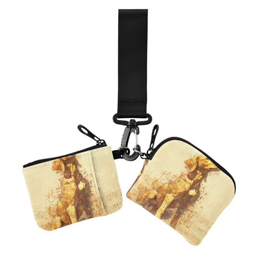 Digital Art Golden Retriever Hund Weiß Noten Partitur Gold Damen Kartenetuis Kleingeldhalter Minimalistische Münzbörse Geldbörse Tasche mit Reißverschlusstasche für Damen 2 Packungen, Digital Art von Amooorous
