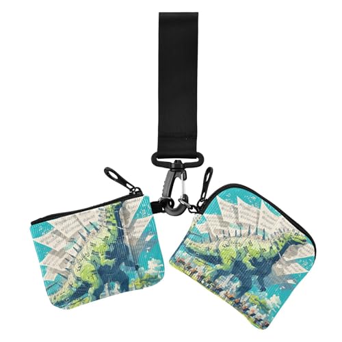 Dinosaurier-Konzert, surrealer Stil, für Damen, Kartenetui, Kleingeldhalter, kompakte Größe, Reißverschluss, Handgelenktasche mit Reißverschluss, Münzfach für Arbeit, Reisen, 2 Stück von Amooorous