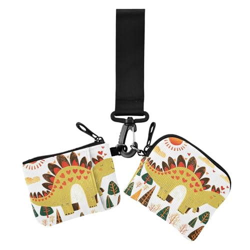 Doodle-Stil Cartoon Dinosaurier herzförmige Damen Kartenetuis Kleingeldhalter Mini Mode Münzgeldbörse Kleingeldhalter mit Reißverschlusstasche für den täglichen Gebrauch, 2 Stück, Doodle-Stil Cartoon von Amooorous