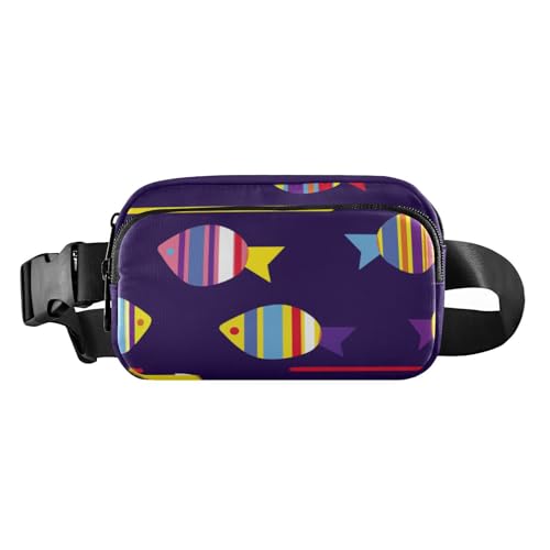 Dunkelblaue Cartoon-Unterwasserwelt-Hüfttasche für Herren und Damen, Mini-Crossbody-Tasche, Anti-Diebstahl-Hüfttasche mit verstellbarem Gurt, für Workout, Laufen, Wandern, Dunkelblaue von Amooorous