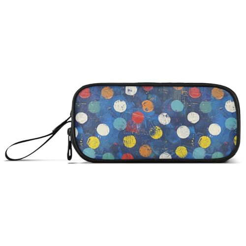 Dunkelblauer Hintergrund, bunte Punkte, Nylon-Federmäppchen für Kinder, große Kapazität, Federmäppchen für Teenager, Schreibwaren für High School Herren von Amooorous